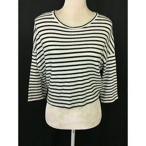 Townsen Women’s Black White Scoop Neck Striped Long Sleeve Sweater Top Small